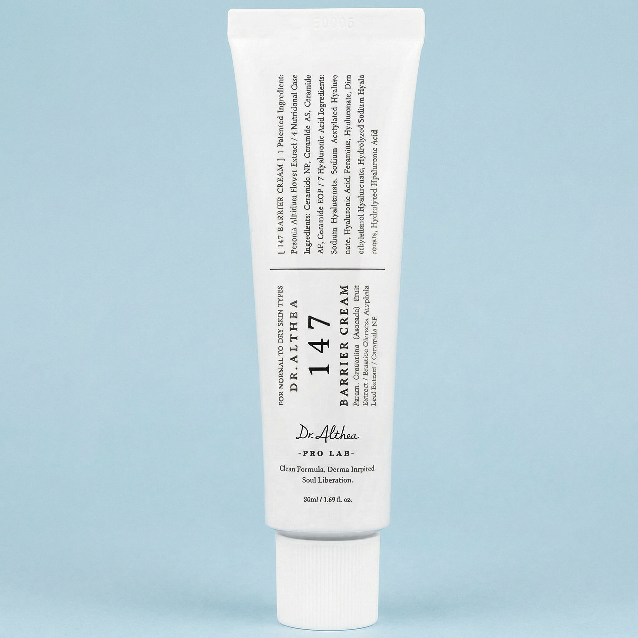 Creme facial hidratante com ceramidas e colesterol para fortalecer a barreira cutânea.