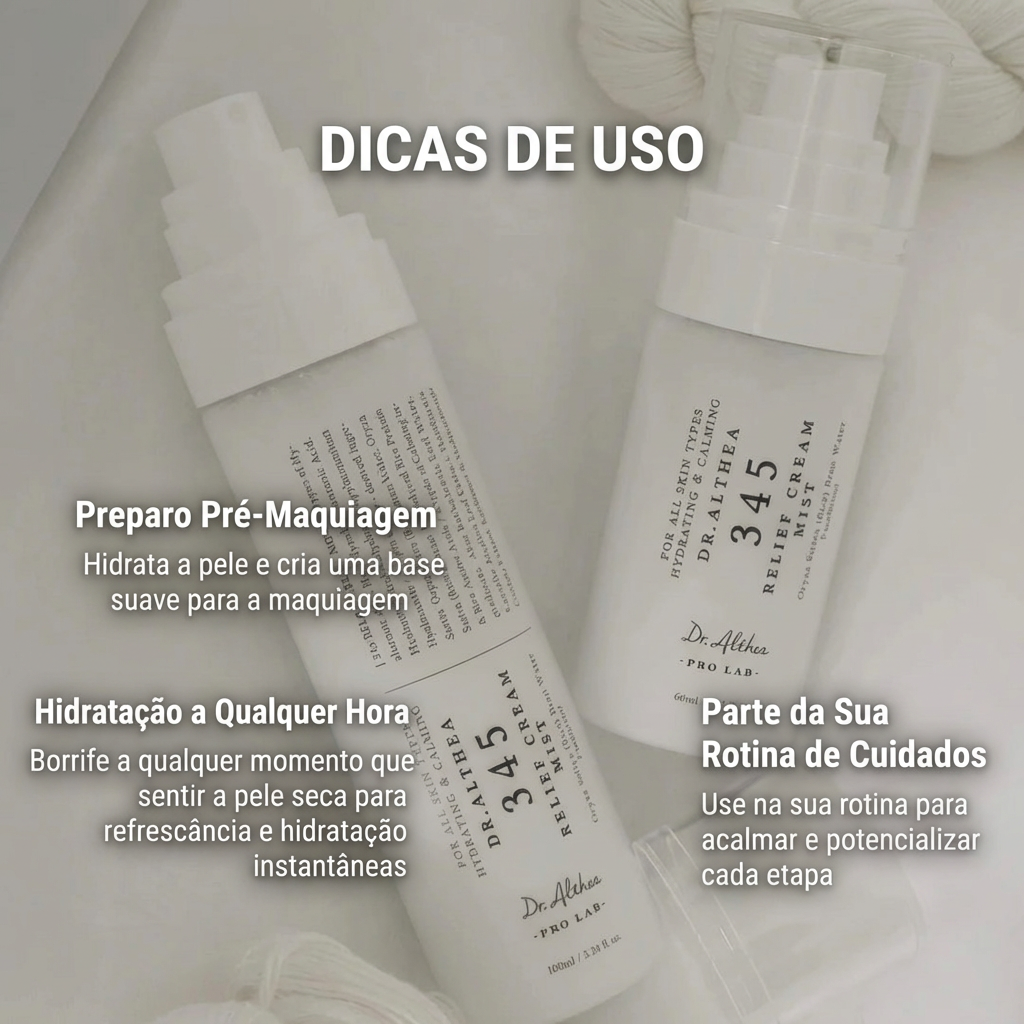 345 Relief Cream Mist promove hidratação leve e luminosidade natural da pele diariamente.