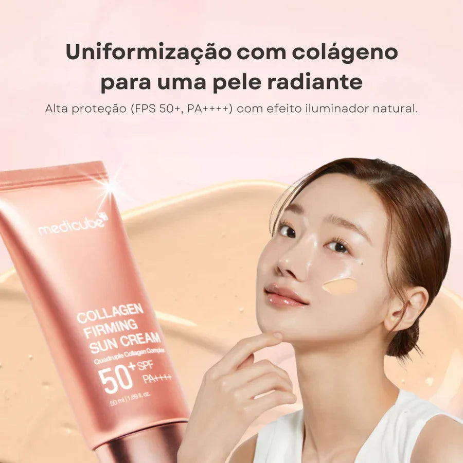 Medicube protetor solar com colágeno para uso diário antes da maquiagem.