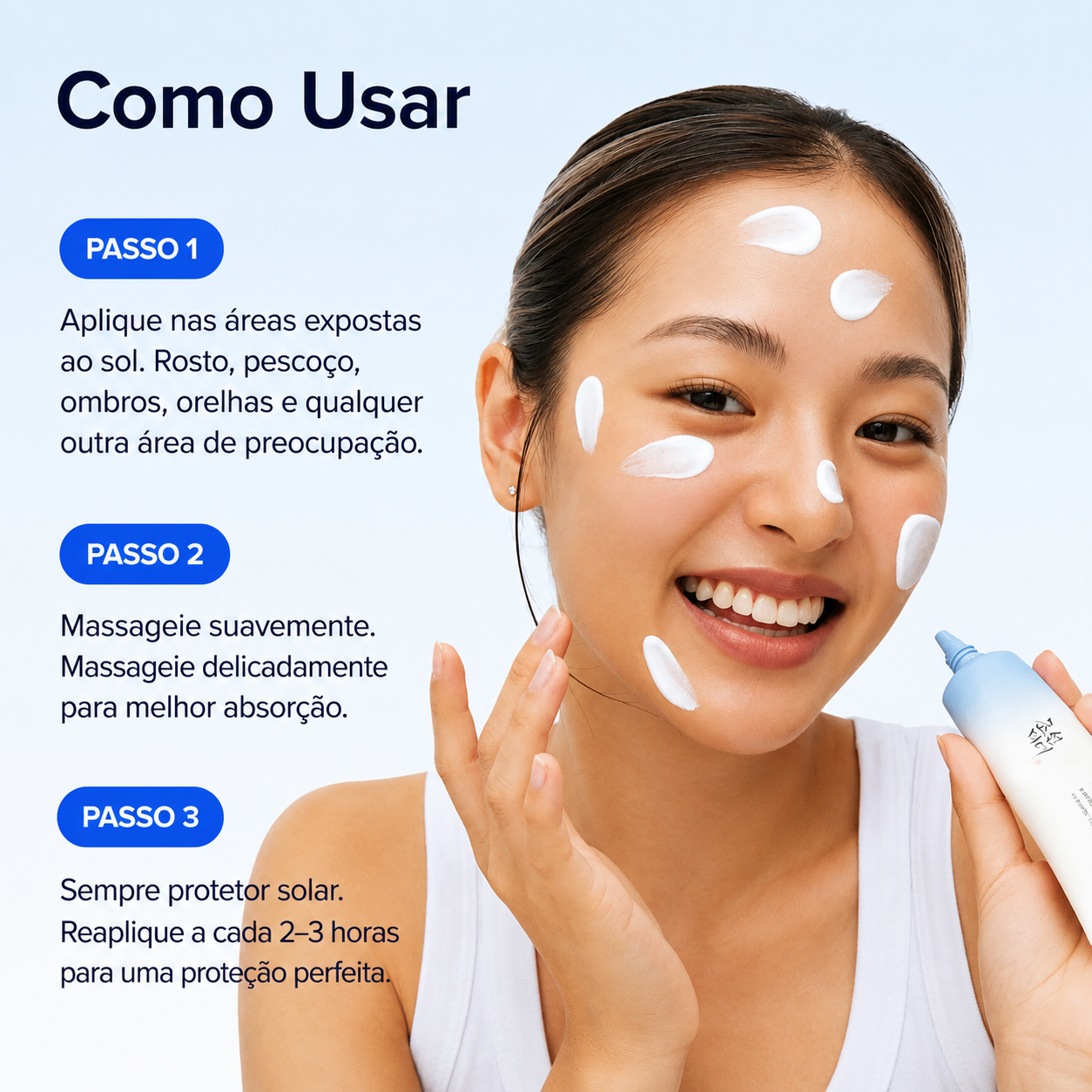 Protetor solar facial leve com acabamento confortável