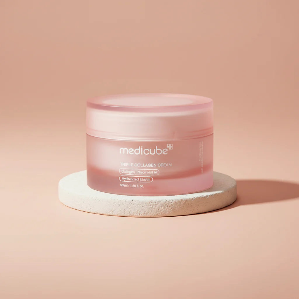 Creme facial Medicube Triple Collagen Cream com colágeno e niacinamida para cuidado diário.