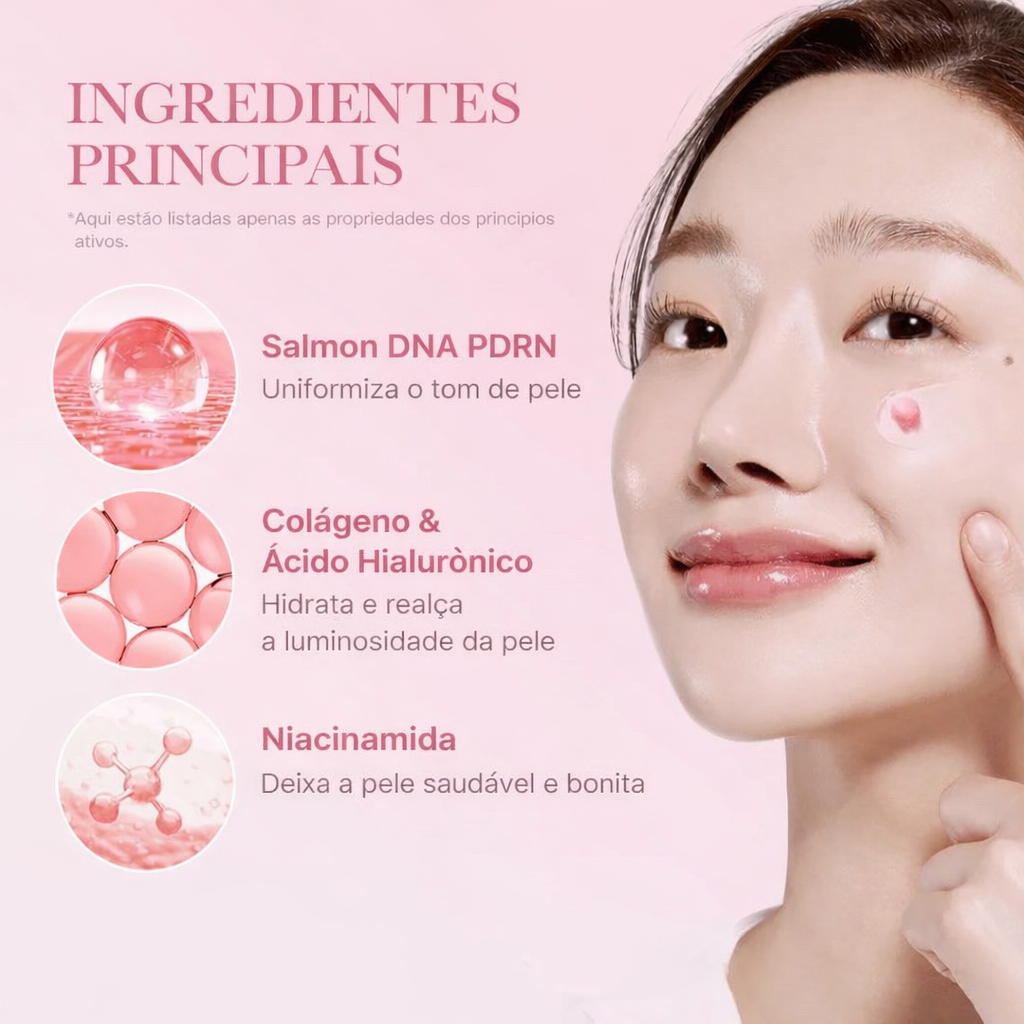 Creme de cápsulas de colágeno rosa Medicube com ácido hialurônico e PDRN para pele radiante.