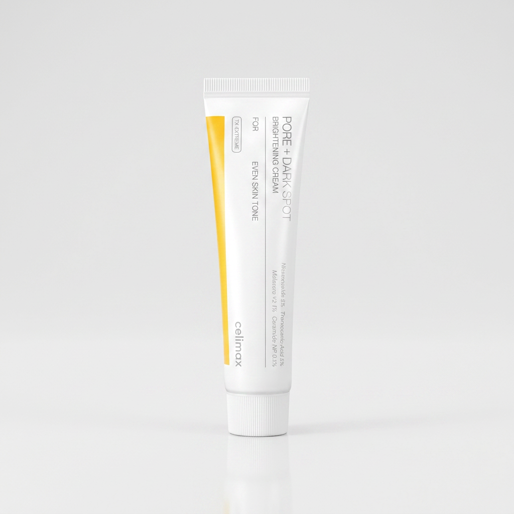 Creme Iluminador Celimax PORE+DARK para manchas, poros escurecidos e tom uniforme da pele.
