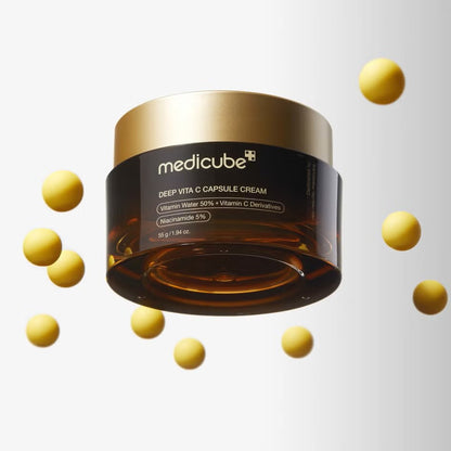 Creme coreano Medicube com vitamina C pura, ácido ferúlico e vitaminas antioxidantes.