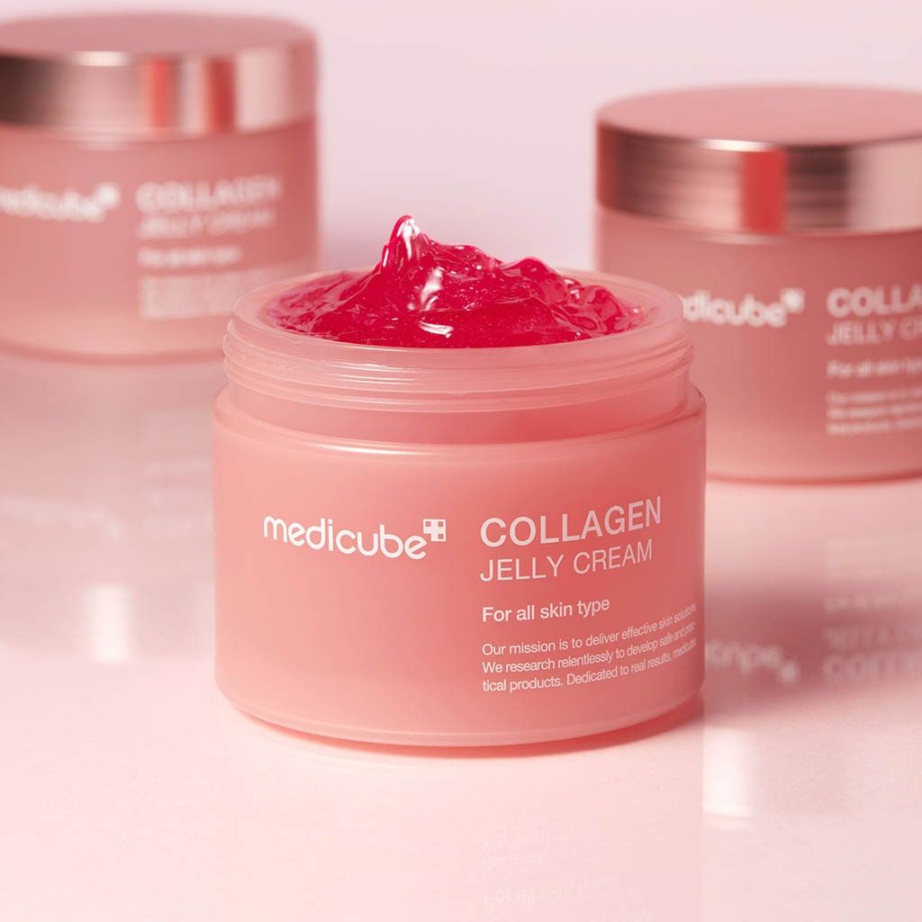 Gel de colágeno Medicube promove brilho saudável e aparência viçosa da pele.