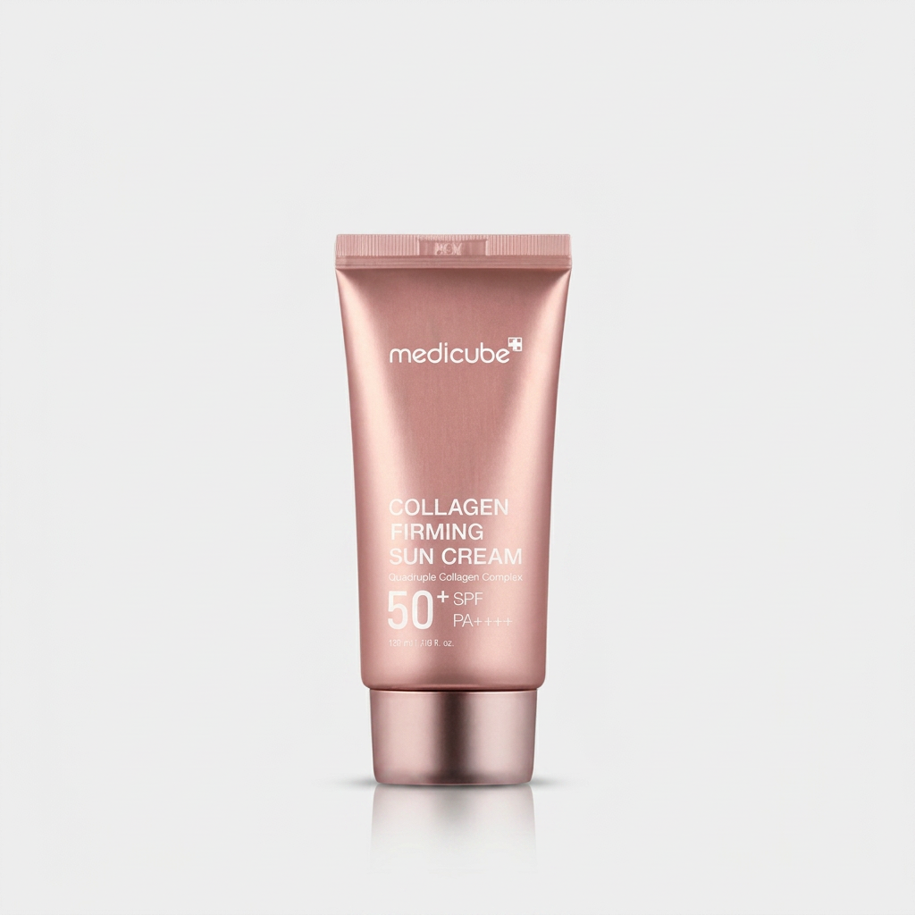Protetor Solar Firmador Medicube com colágeno para proteção UV, firmeza e luminosidade da pele.