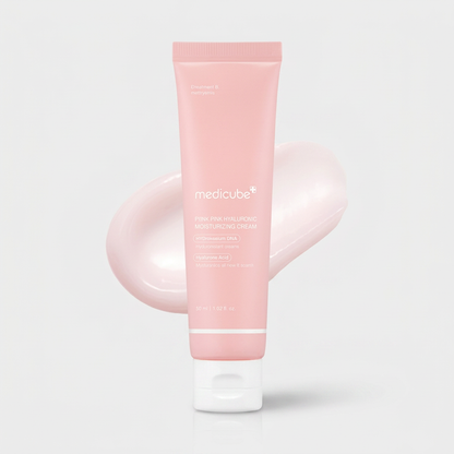 Creme Facial Rosa Medicube com PDRN e peptídeos para hidratação, firmeza e luminosidade da pele.