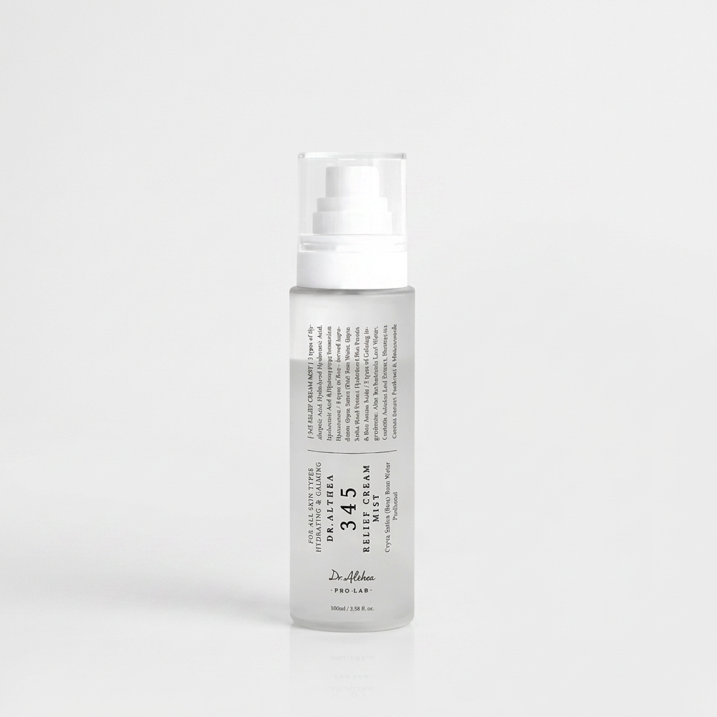 345 Relief Cream Mist para hidratação imediata e conforto da pele seca e sensível.