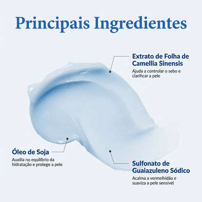 Bálsamo de limpeza refrescante auxilia no controle da oleosidade e limpeza dos poros.